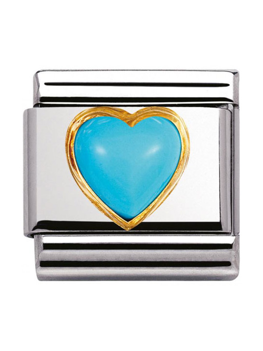 Maillon Nomination classic coeur bombé en turquoise