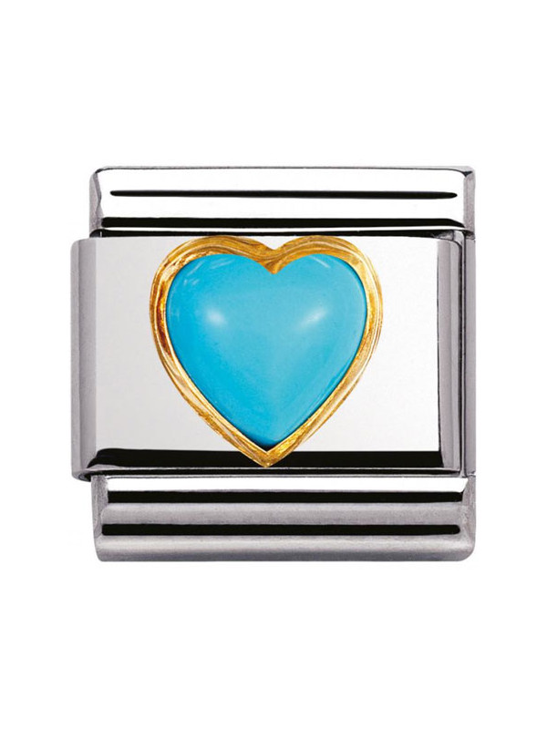 Maillon Nomination classic coeur bombé en turquoise