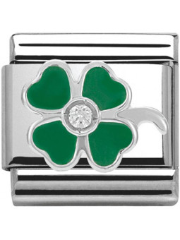 Maillon Nomination classic trèfle vert en Argent