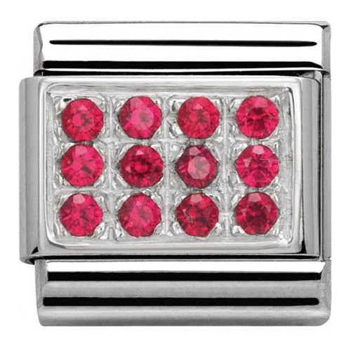 Maillon Nomination classic pavé rouge en Argent