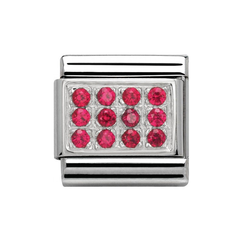 Maillon Nomination classic pavé rouge en Argent