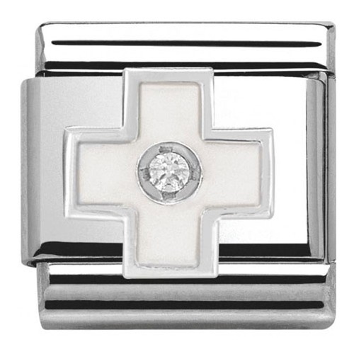 Maillon Nomination croix blanche en Argent