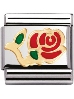 Maillon Nomination classic rose en Or et email