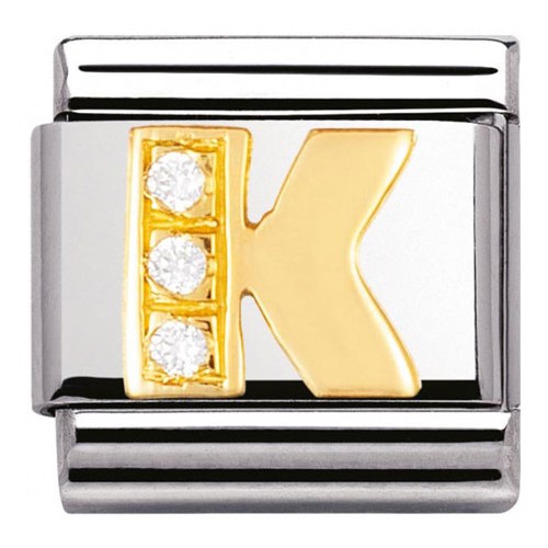 Maillon Nomination classic Lettre K en Or et pierres