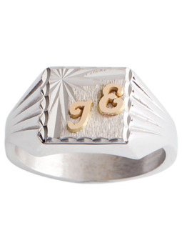 Chevalière argent monogrammes or