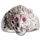 Chevalière tête de lion argent rubis