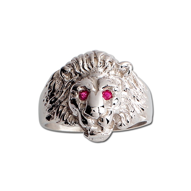 Chevalière tête de lion argent rubis