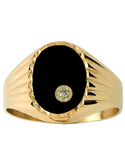 Chevalière Or jaune, Onyx et Diamant