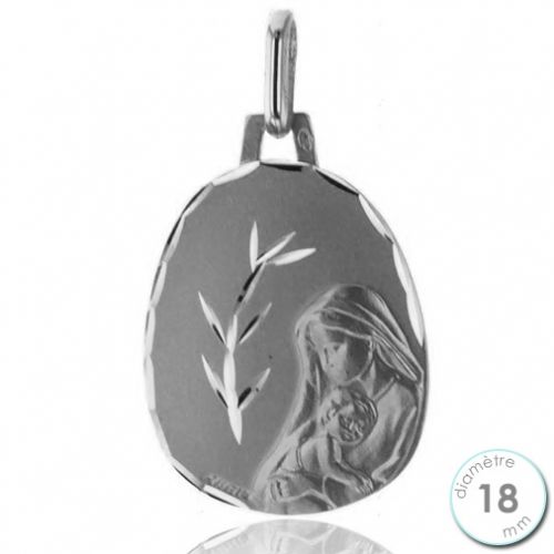 Médaille de baptême Vierge en Or blanc - Augis