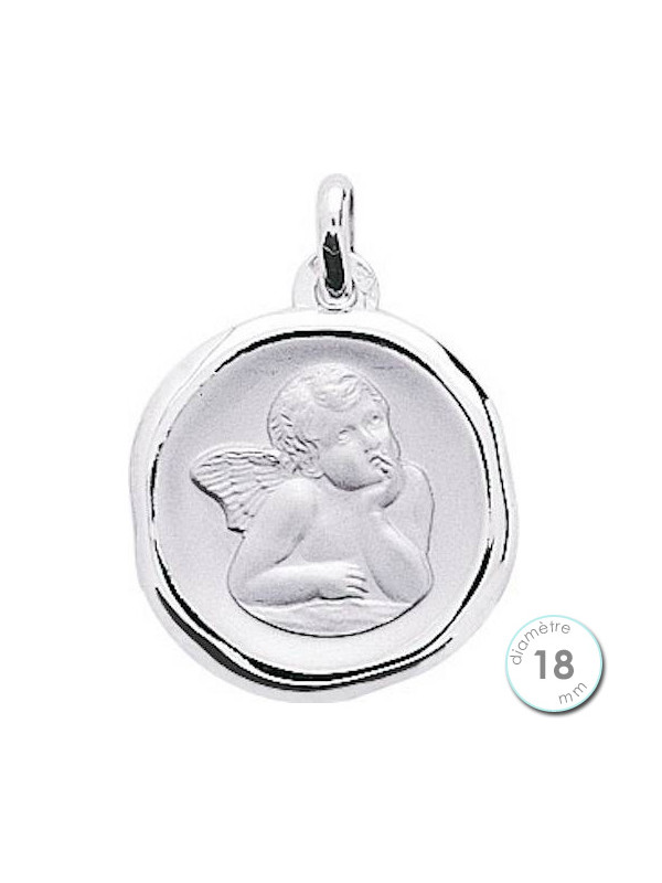 Médaille de baptême Ange en Or blanc