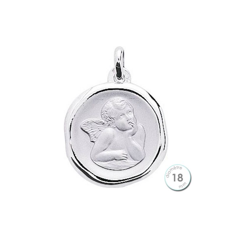 Médaille de baptême Ange en Or blanc