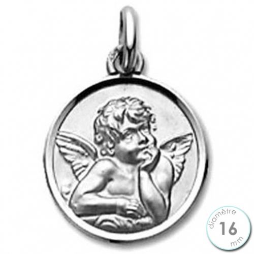 Médaille de baptême Ange en Or blanc 9 carats