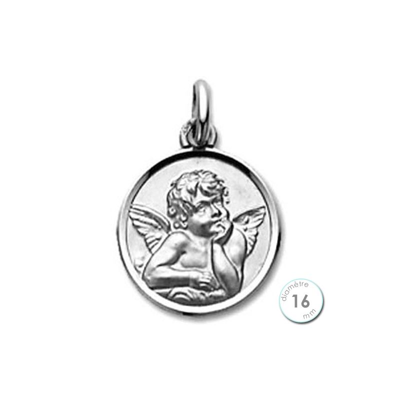 Médaille de baptême Ange en Or blanc 