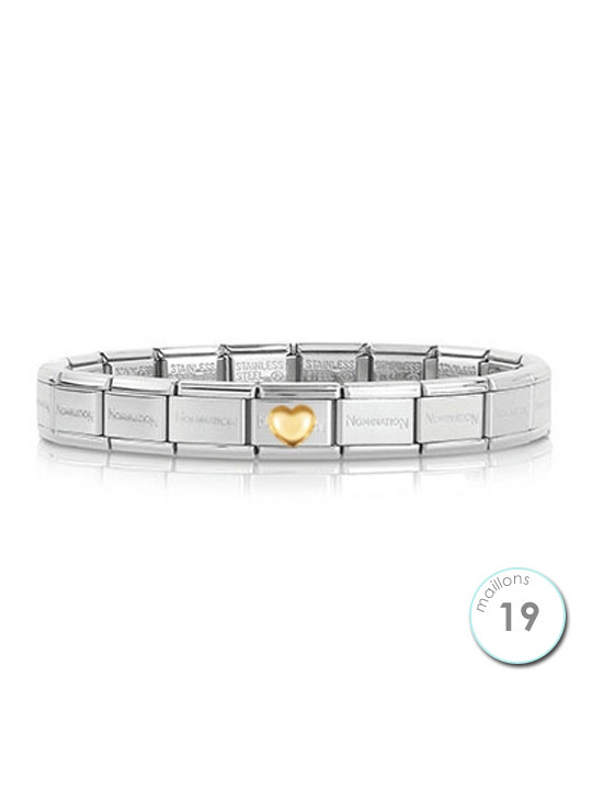 Bracelet Nomination base Acier et coeur bombé Or