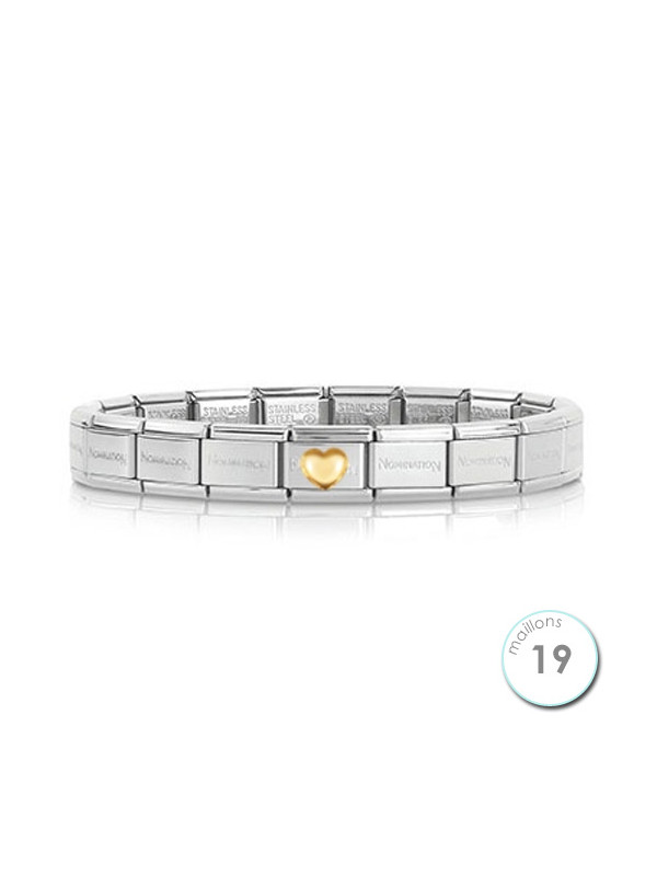 Bracelet Nomination base Acier et coeur bombé Or