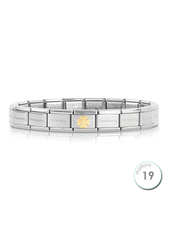 Bracelet Nomination base Acier et trèfle en Or