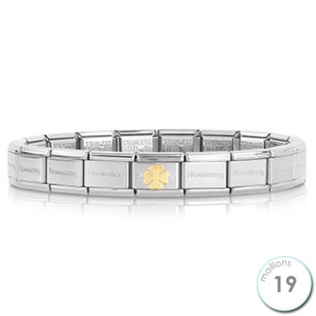 Bracelet Nomination base Acier et trèfle en Or