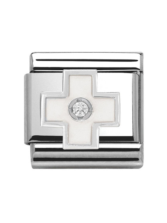 Bracelet Nomination base Acier et croix blanche Argent