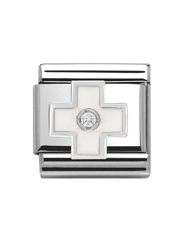 Bracelet Nomination base Acier et croix blanche Argent