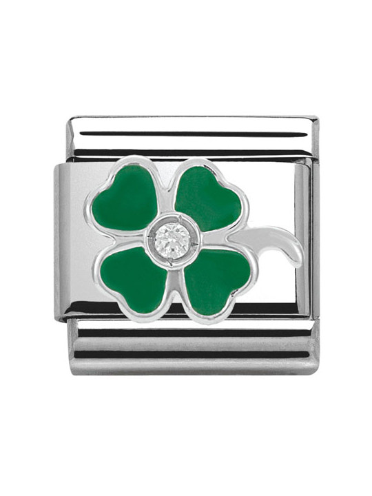Bracelet Nomination base Acier et trèfle vert Argent