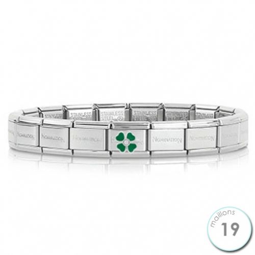 Bracelet Nomination base Acier et trèfle vert Argent