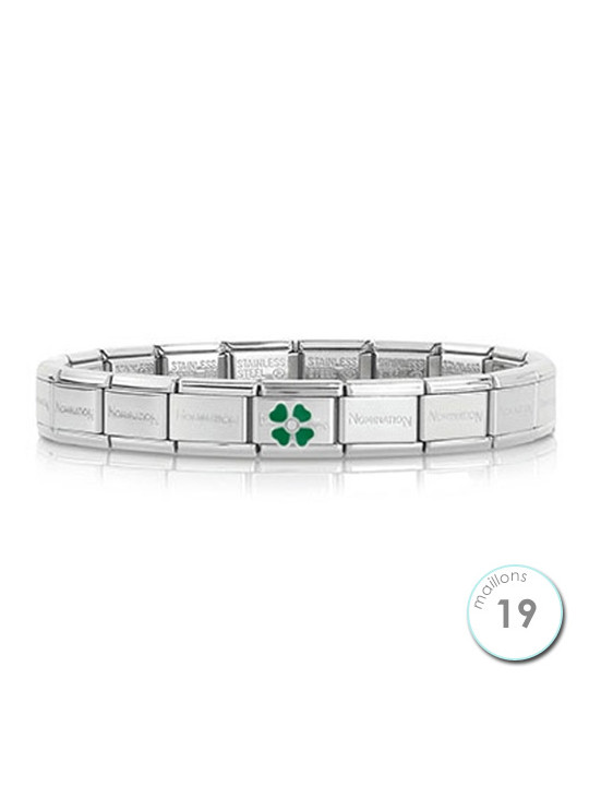 Bracelet Nomination base Acier et trèfle vert Argent