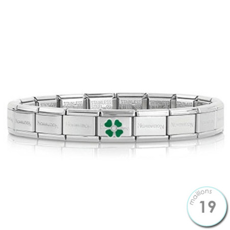Bracelet Nomination base Acier et trèfle vert Argent