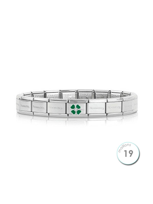 Bracelet Nomination base Acier et trèfle vert Argent