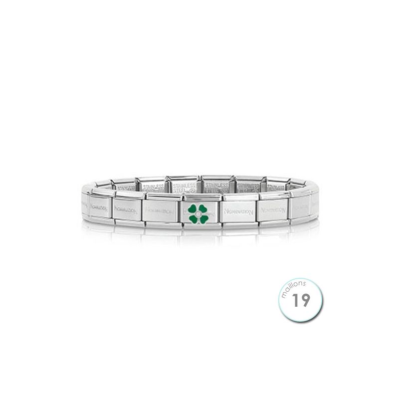 Bracelet Nomination base Acier et trèfle vert Argent