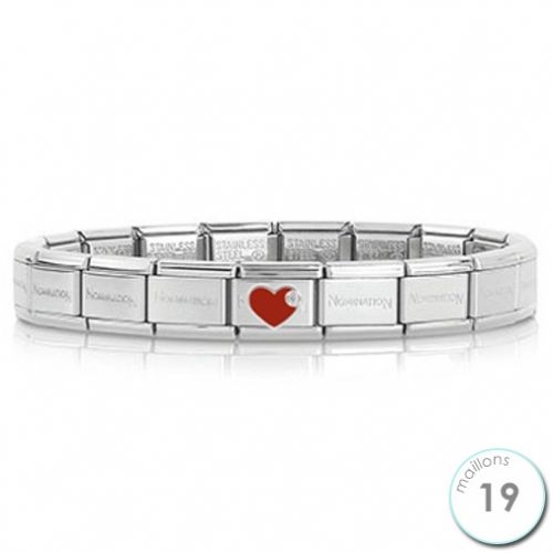 Bracelet Nomination base Acier et coeur rouge Argent