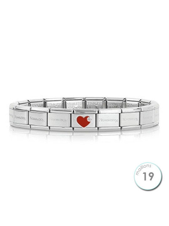 Bracelet Nomination base Acier et coeur rouge Argent