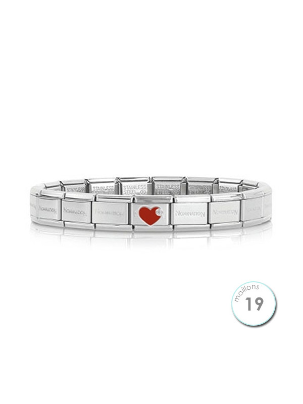Bracelet Nomination base Acier et coeur rouge Argent