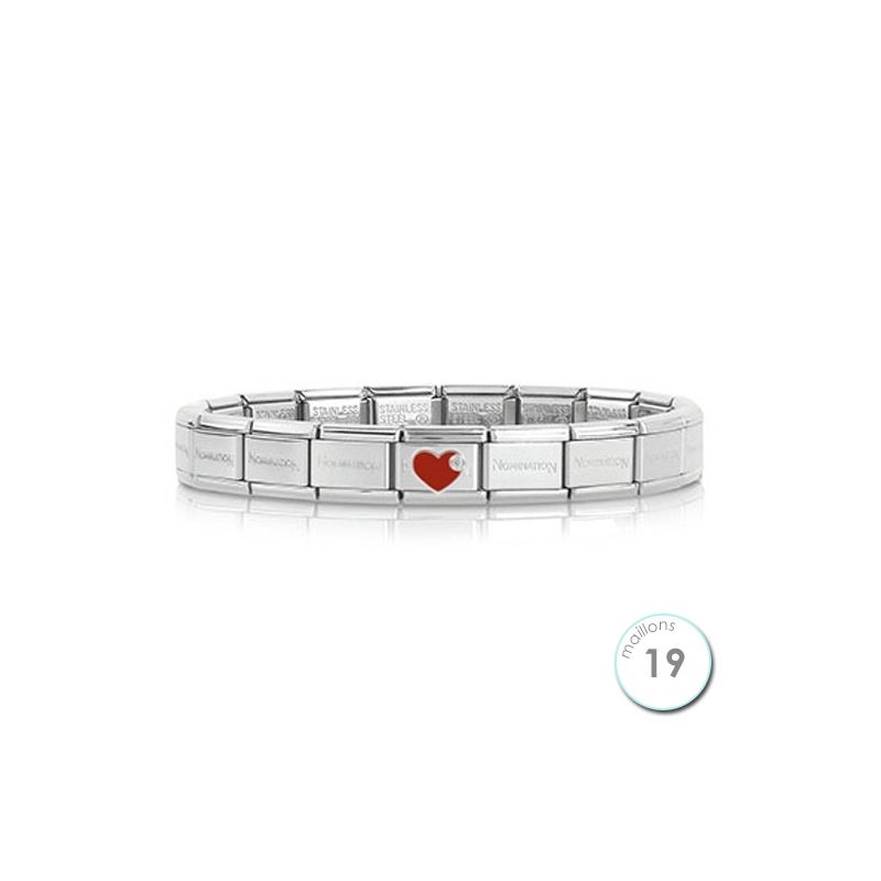 Bracelet Nomination base Acier et coeur rouge Argent