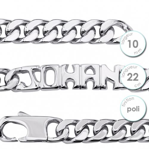 Gourmette homme prénom découpé en Argent