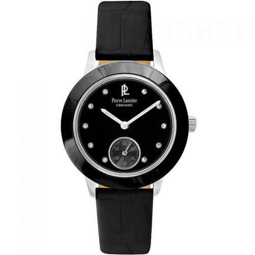 Montre femme Pierre Lannier cuir noir et céramique