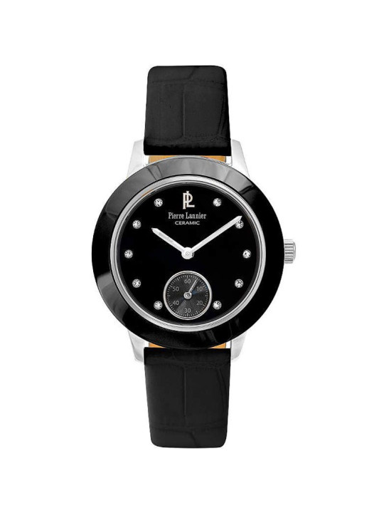 Montre femme Pierre Lannier cuir noir et céramique