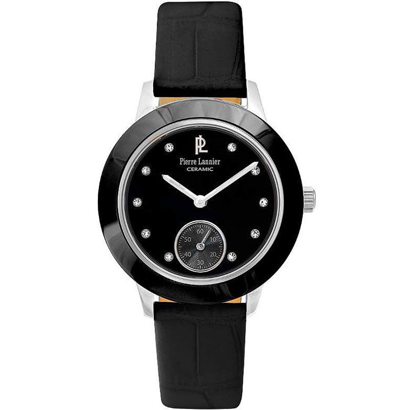 Montre femme Pierre Lannier cuir noir et céramique