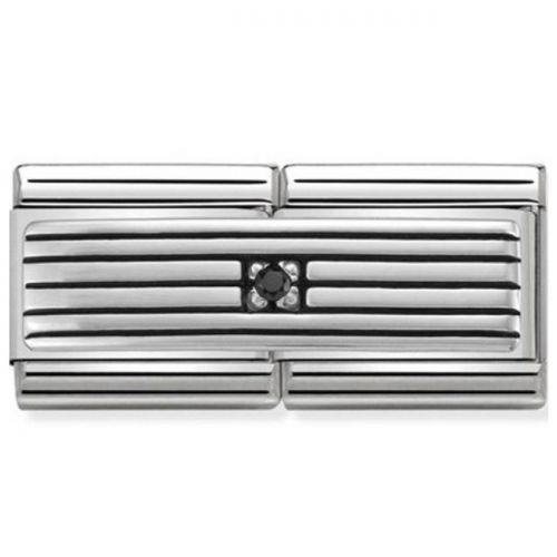 Maillon Nomination classic double Plaque Argent Pierre noire