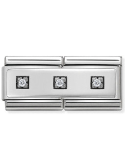 Maillon Nomination classic double Plaque Argent avec 3 oxydes