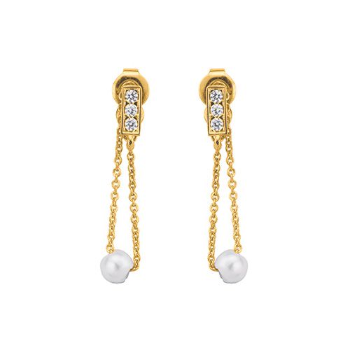 Boucles d'oreilles Or jaune 375, perle et oxydes de zirconium