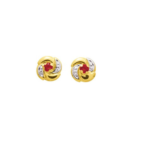 Boucles d'oreilles Or, rubis et oxydes de zirconium