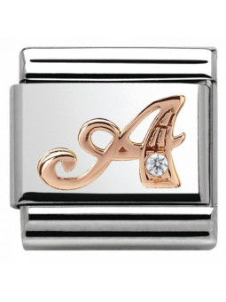 Maillon Nomination classic Lettre A en Or rose et pierre