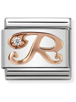 Maillon Nomination classic Lettre R en Or rose et pierre