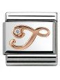 Maillon Nomination classic Lettre T en Or rose et pierre