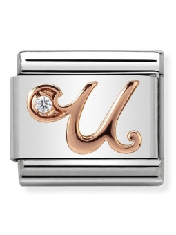 Maillon Nomination classic Lettre U en Or rose et pierre