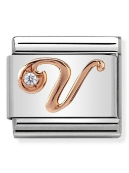 Maillon Nomination classic Lettre V en Or rose et pierre