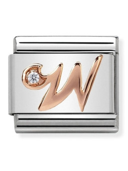 Maillon Nomination classic Lettre W en Or rose et pierre