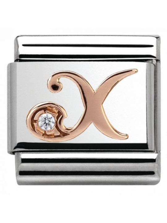 Maillon Nomination classic Lettre X en Or rose et pierre