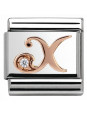 Maillon Nomination classic Lettre X en Or rose et pierre