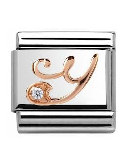 Maillon Nomination classic Lettre Y en Or rose et pierre